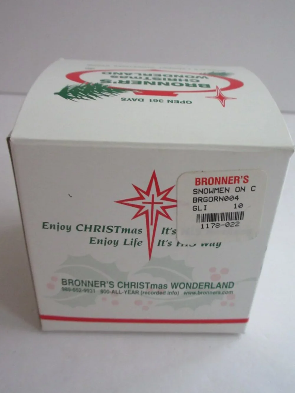 Bronner's Snowmen on Clear Glass Christmas Ornament G&L Cap Faux Snow Beads